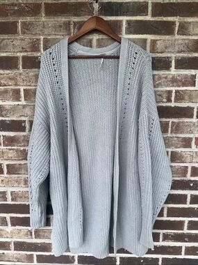 FREE PEOPLE Light Gray Open-Front Knit Women's Sweater Cardigan